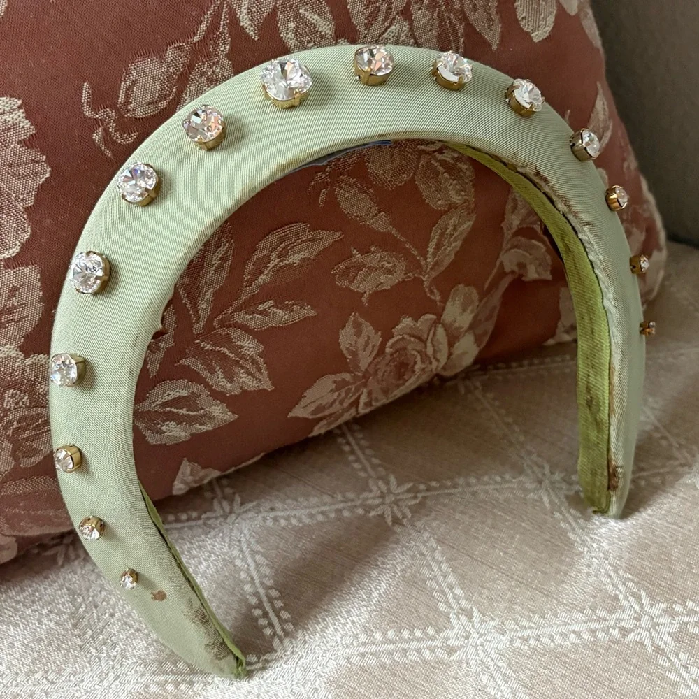 💚 FLAWED - Hill House Green Moire Jeweled Halo Headband 💚 - Picture 12 of 15